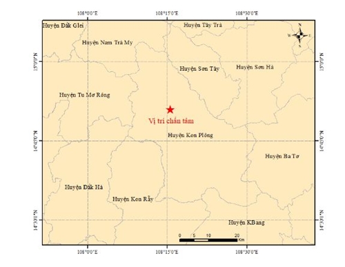 Động đất 3,7 độ richter tại huyện Kon Plông, tỉnh Kon Tum 